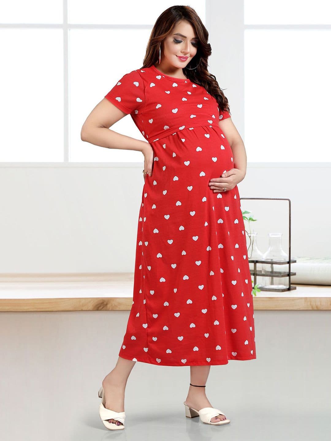 MomsBae Women Conversational Printed Maternity Maxi Nightdress thumbnail 5