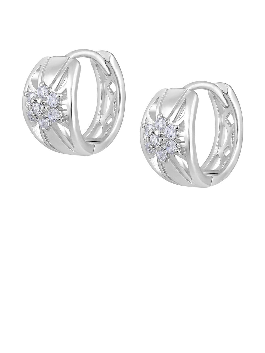 Jazz and Sizzle Silver Plated American Diamond Contemporary Hoop Earrings thumbnail 2