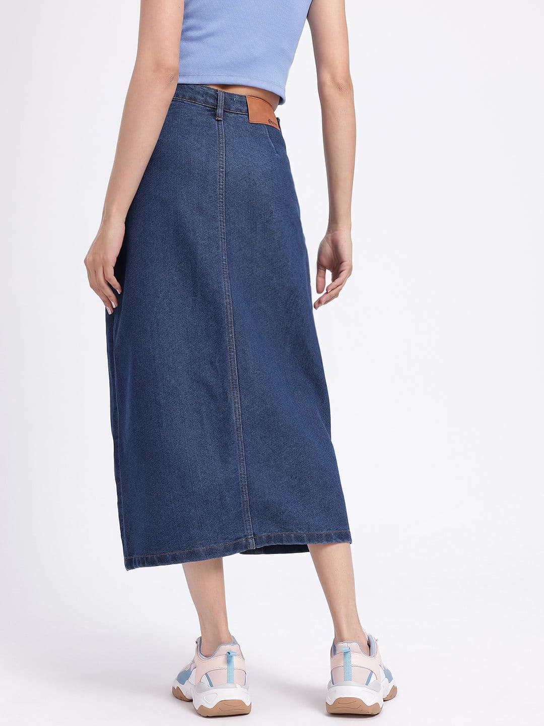 glitchez Midi Straight Denim Skirt with Side Slit thumbnail 7