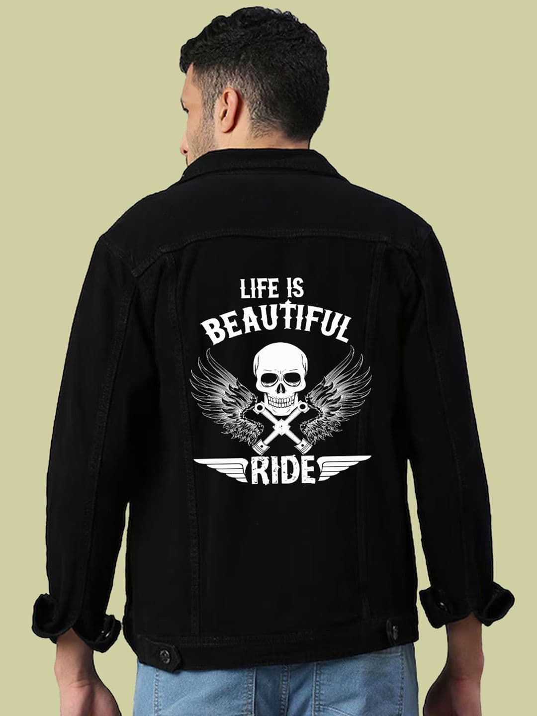 KLIZEN Men Graphic Printed Cotton Denim Jacket thumbnail 3