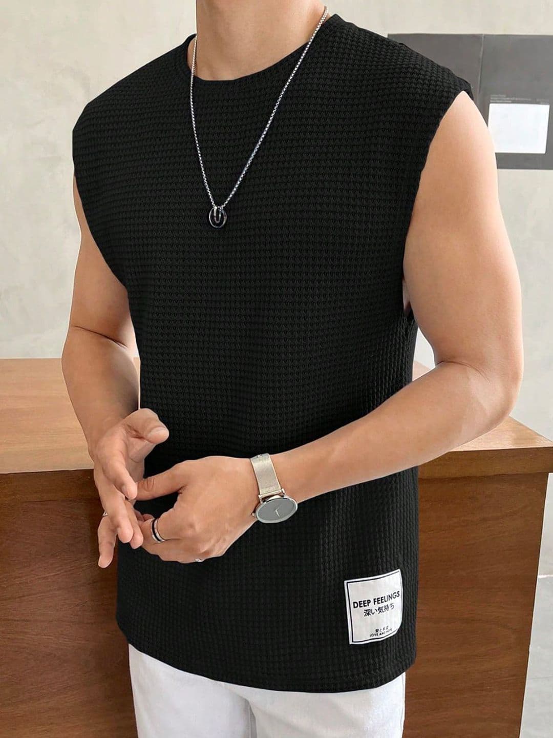 Calcados Cotton Round Neck Gym Vests Vest-blk-S - view 1