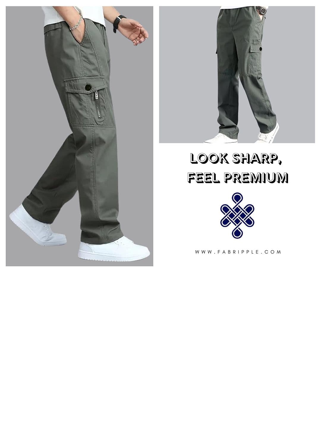FABRIPPLE Men Mid-Rise Relaxed Fit Cotton Cargos Trousers thumbnail 4