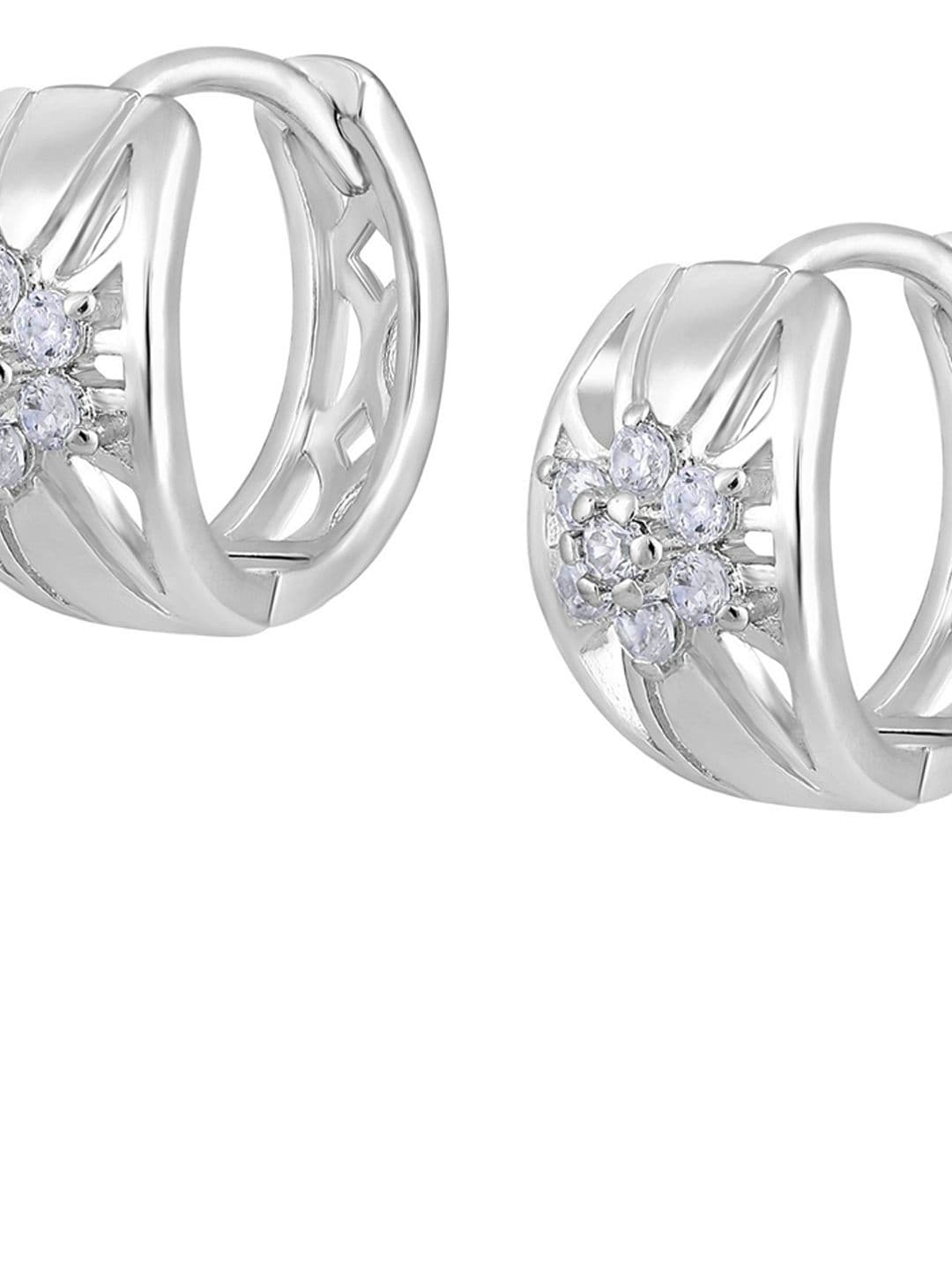Jazz and Sizzle Silver Plated American Diamond Contemporary Hoop Earrings thumbnail 5
