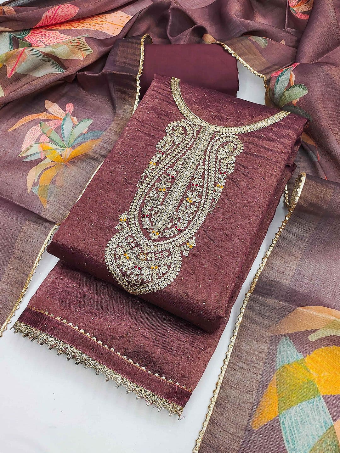 TAVAS Embroidered Sequinned Unstitched Dress Material - view 1