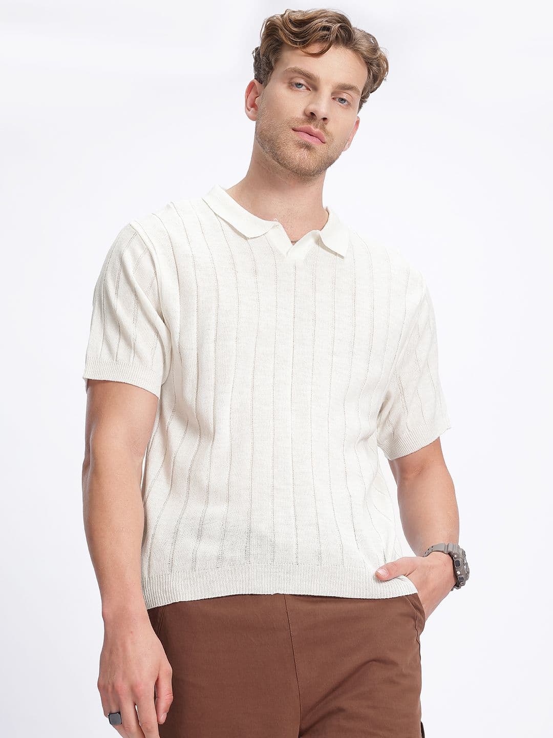 glitchez Ribbed Cotton Polo Collar T-shirt thumbnail 4