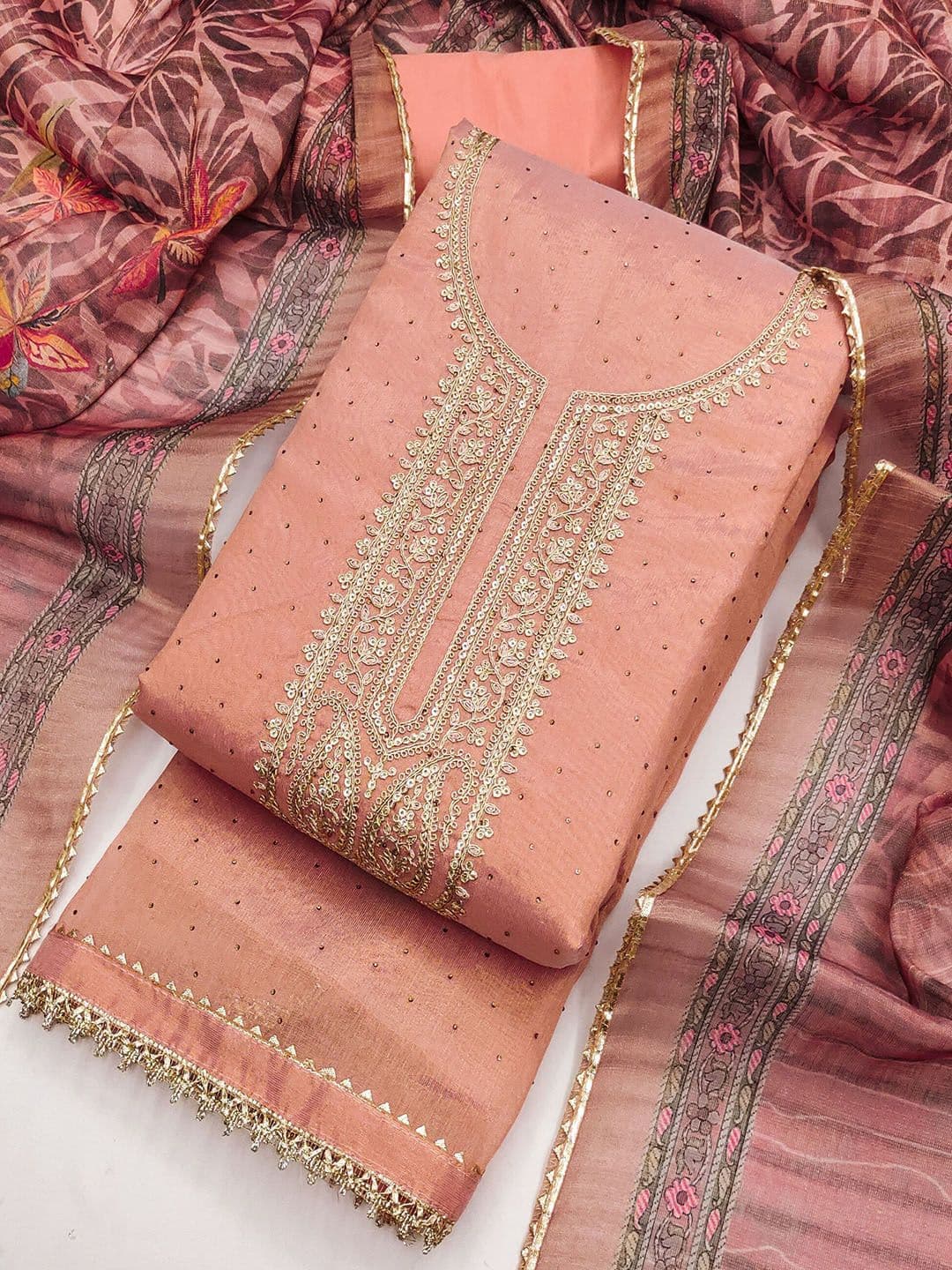 TAVAS Embroidered Sequinned Unstitched Dress Material - view 1