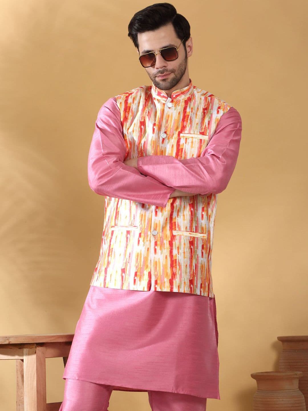 KRAFT INDIA Men Printed Woven Nehru Jacket thumbnail 4