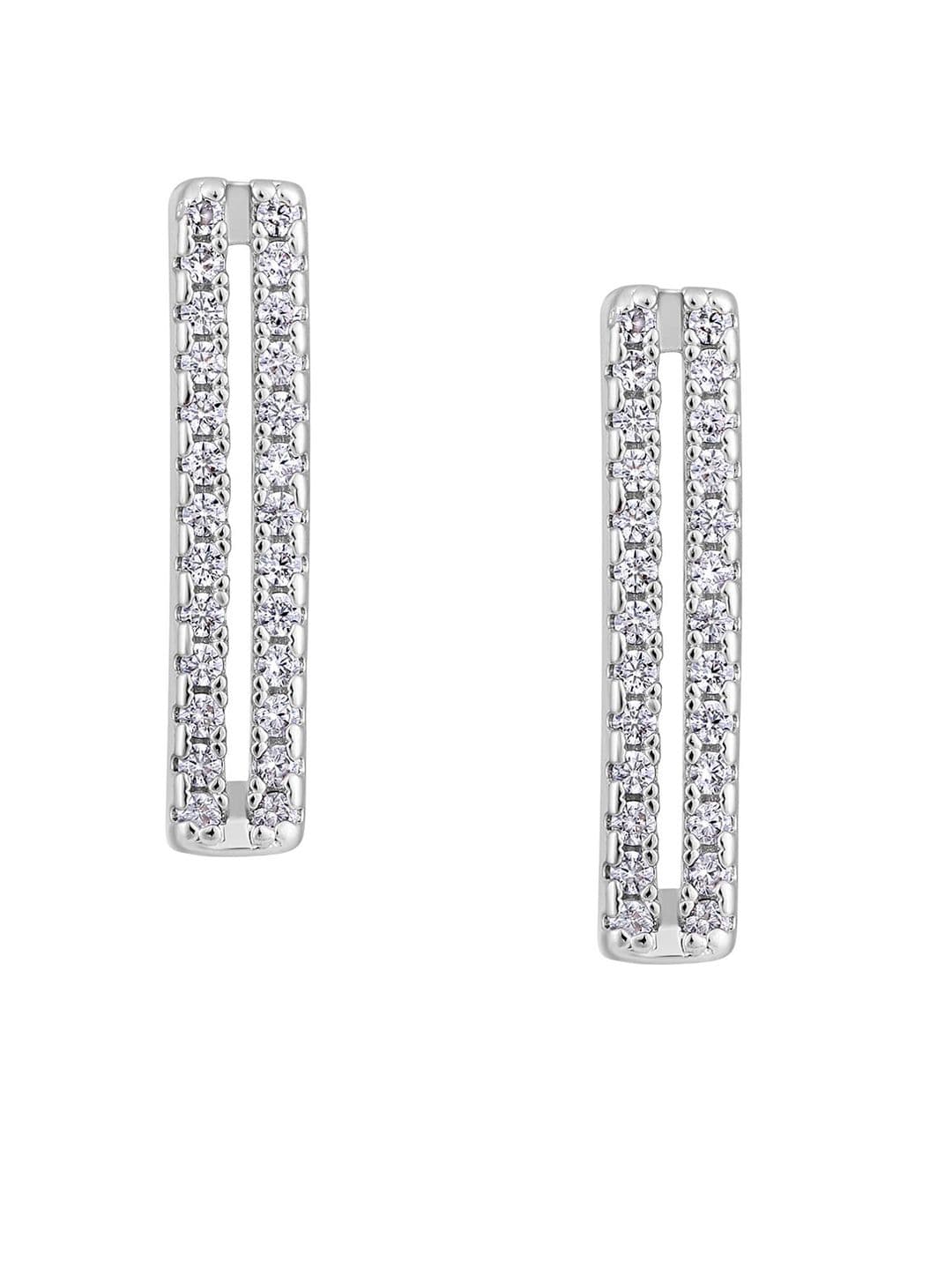 Jazz and Sizzle Rhodium Plated American Diamond Geometric Hoop Earrings thumbnail 7