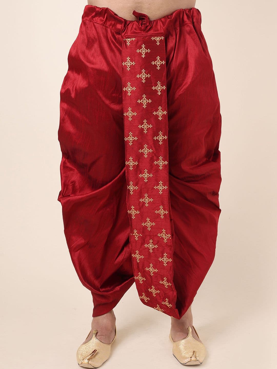 W & G Men Embroidered Relaxed Fit Silk Ethnic Dhoti - view 1