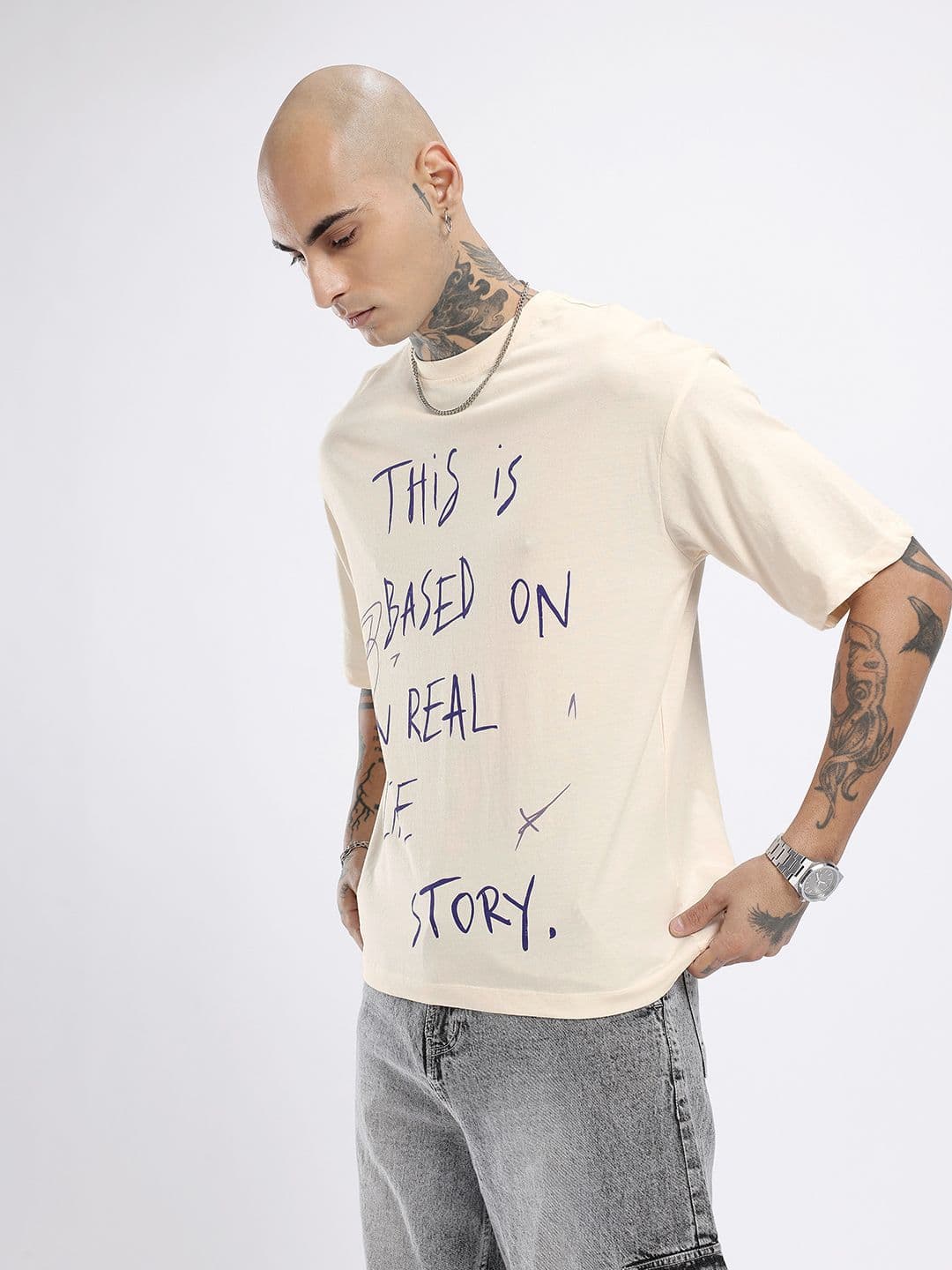glitchez Typography Printed Relaxed Fit T-shirt thumbnail 3