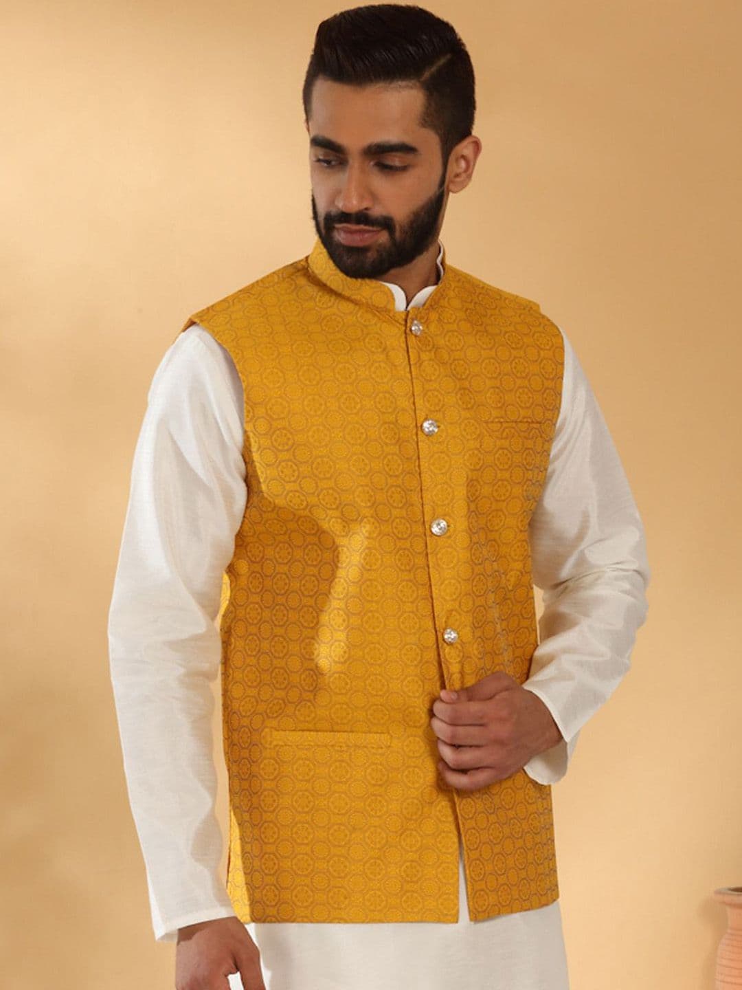 KRAFT INDIA Printed Mandarin Collar Nehru Jacket thumbnail 5
