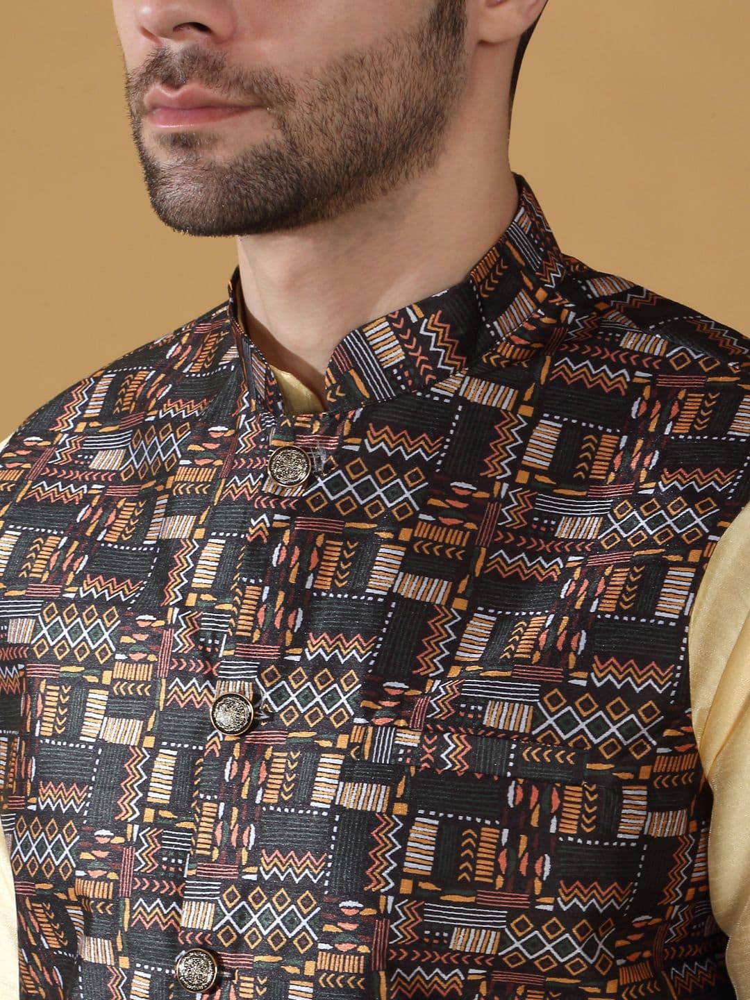 KRAFT INDIA Abstract Printed Woven Nehru Jacket thumbnail 3