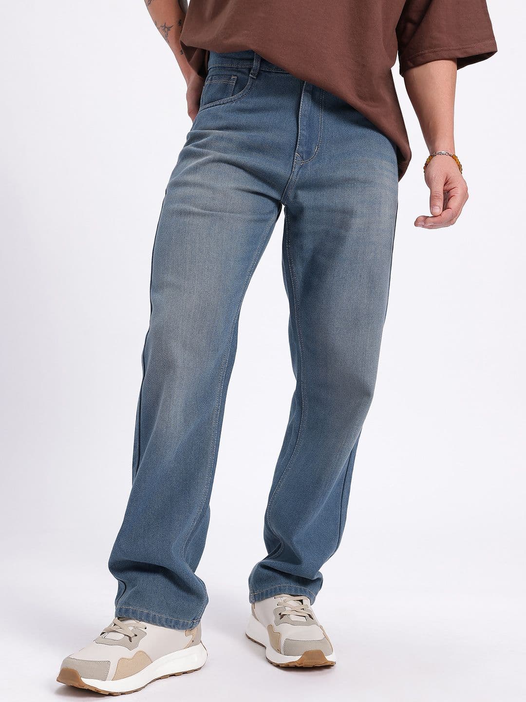 glitchez Men Light Washed Straight Fit Jeans thumbnail 5