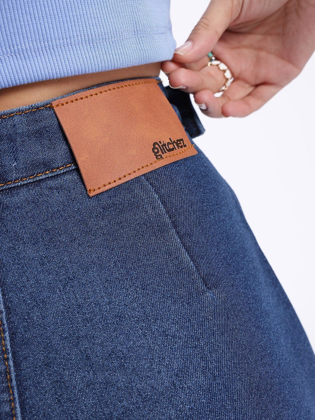 glitchez Midi Straight Denim Skirt with Side Slit thumbnail 5