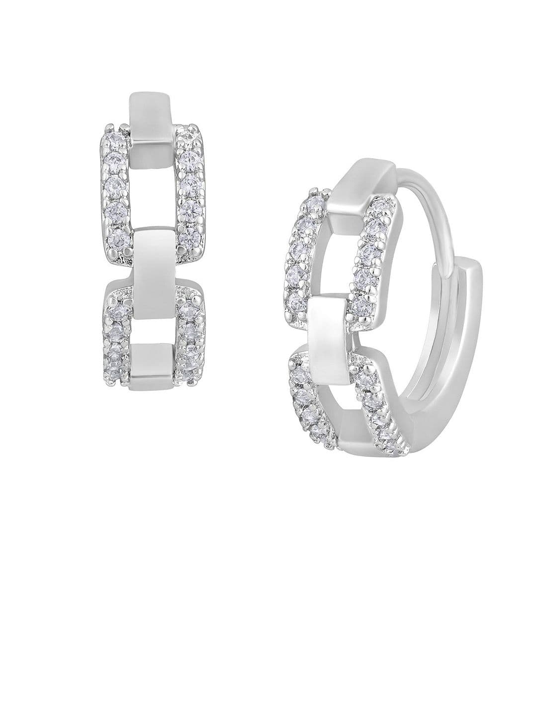 Jazz and Sizzle Silver Plated American Diamond Contemporary Hoop Earrings thumbnail 2