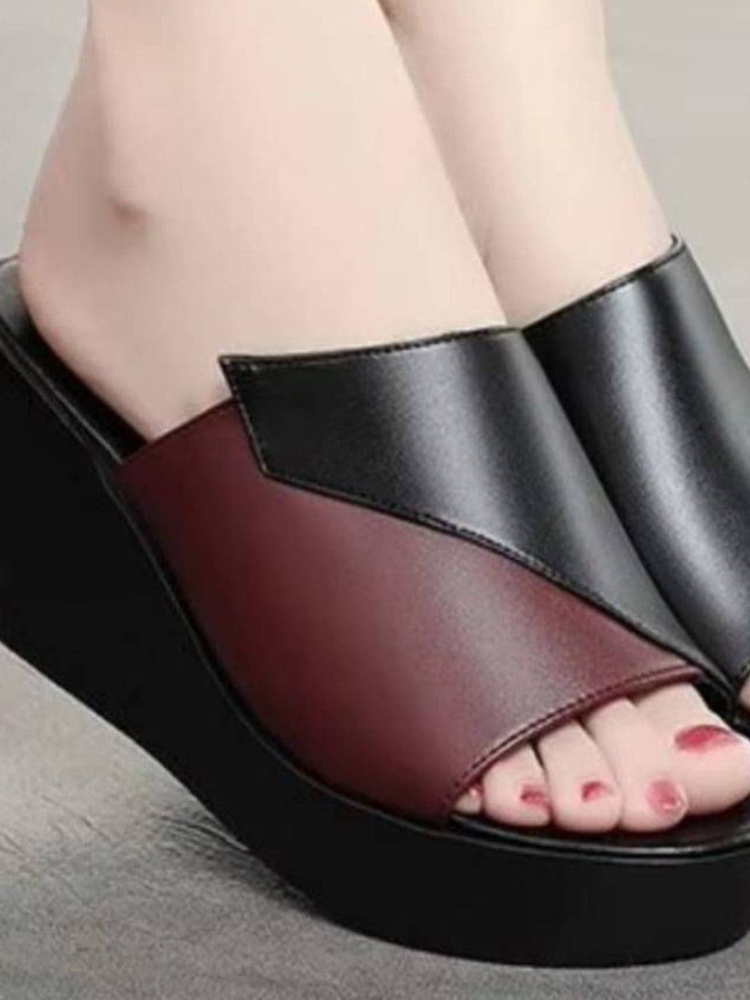 GLO GLAMP Women Noir Burgundy Lift Wedge Sandals thumbnail 3