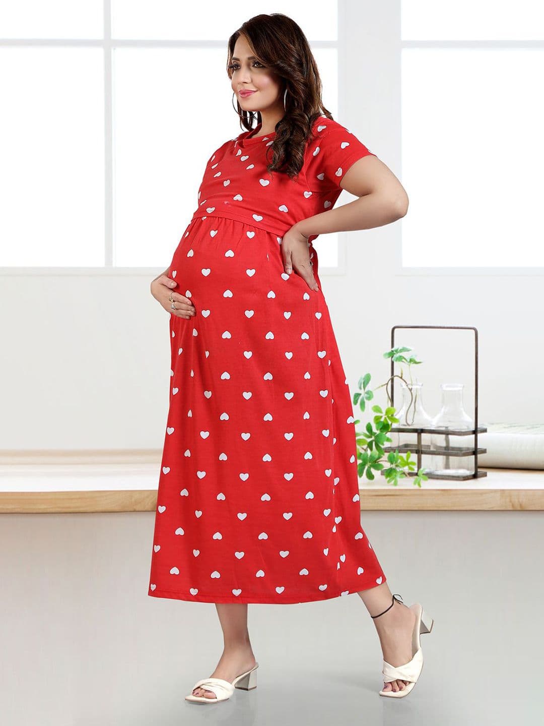 MomsBae Women Conversational Printed Maternity Maxi Nightdress thumbnail 3