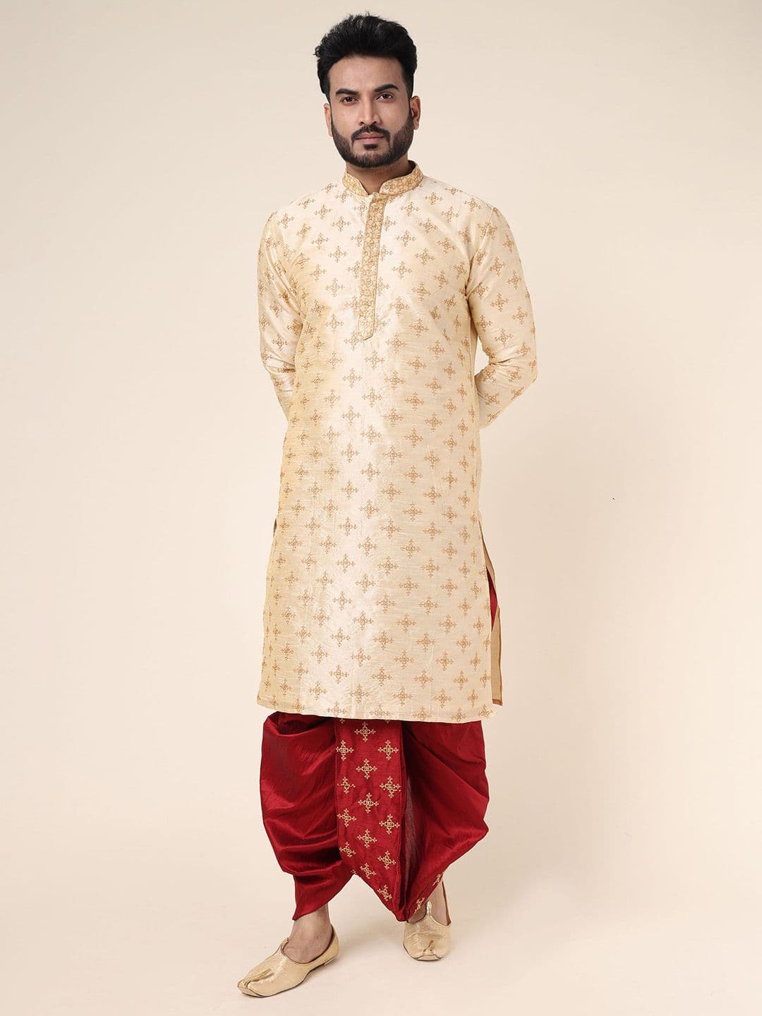 W & G Men Embroidered Relaxed Fit Silk Ethnic Dhoti thumbnail 5