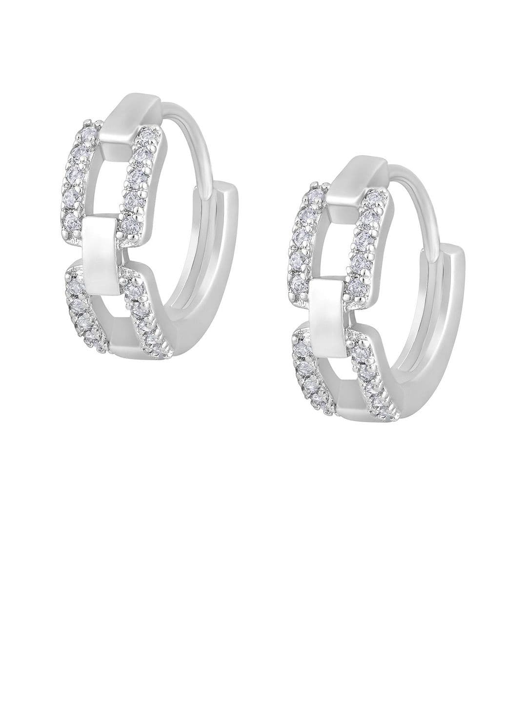 Jazz and Sizzle Silver Plated American Diamond Contemporary Hoop Earrings thumbnail 3