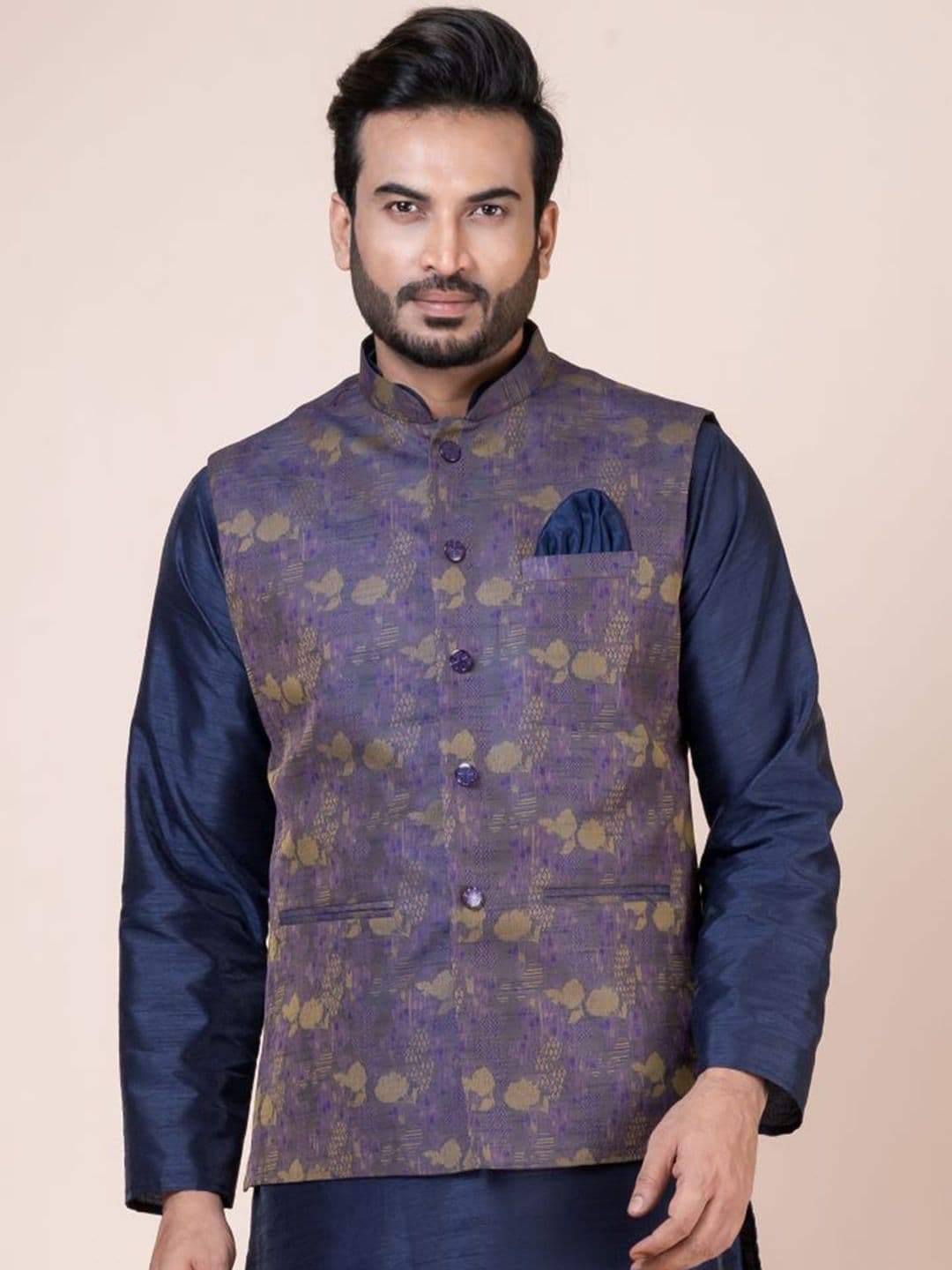 Nawaz's Kurta Mandarin Collar Nehru Jacket - view 1