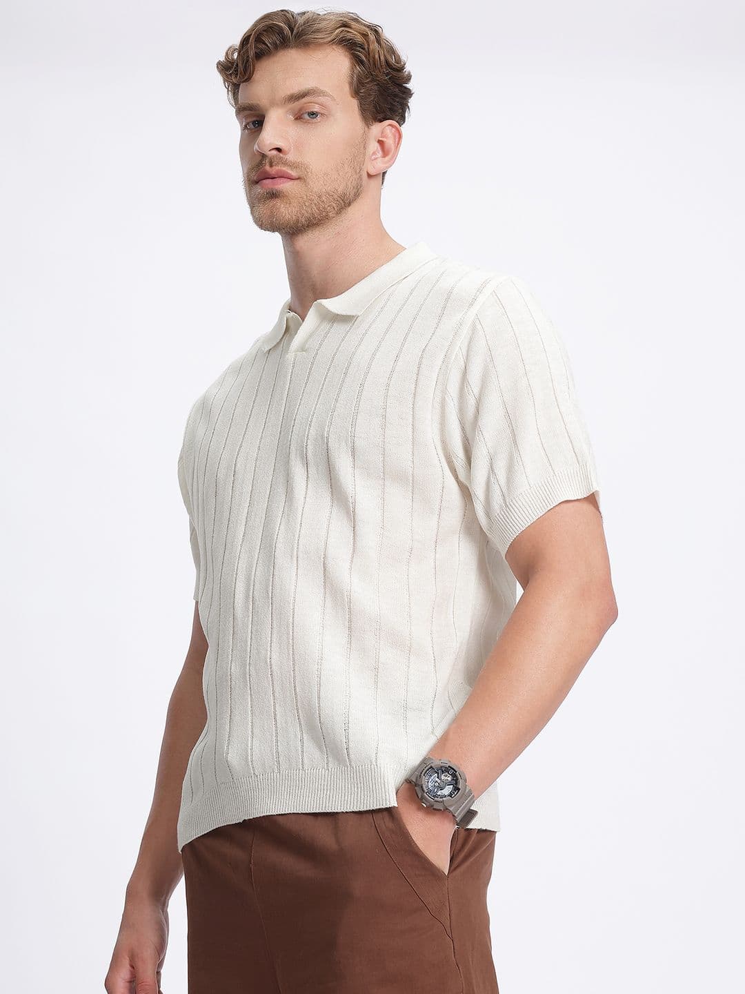 glitchez Ribbed Cotton Polo Collar T-shirt thumbnail 5