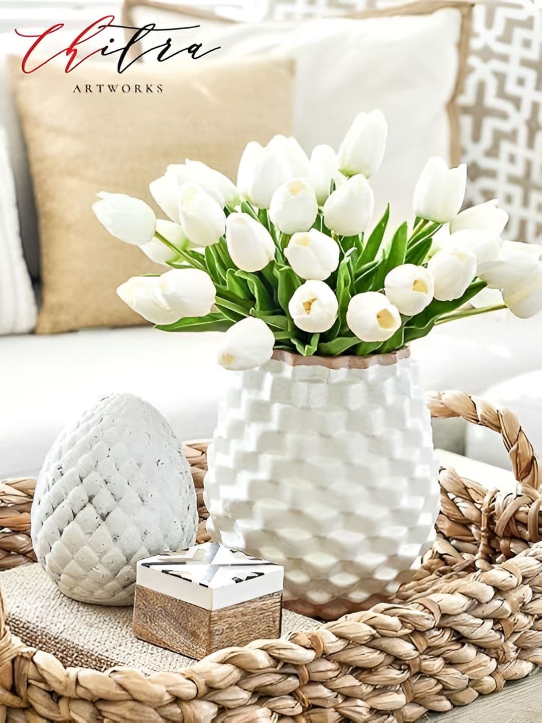 Chitra Artworks White 5 Pieces Tulip Artificial Flower thumbnail 2