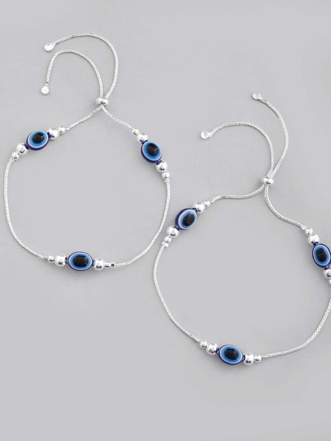 DIVASTRI Set Of 2 Sttainless Steel Silver-Plated Artificial Stones Beaded Anklet thumbnail 5