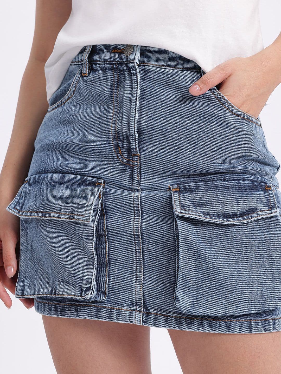 glitchez Faded Utility Cargo Denim Straight Mini Skirt thumbnail 3