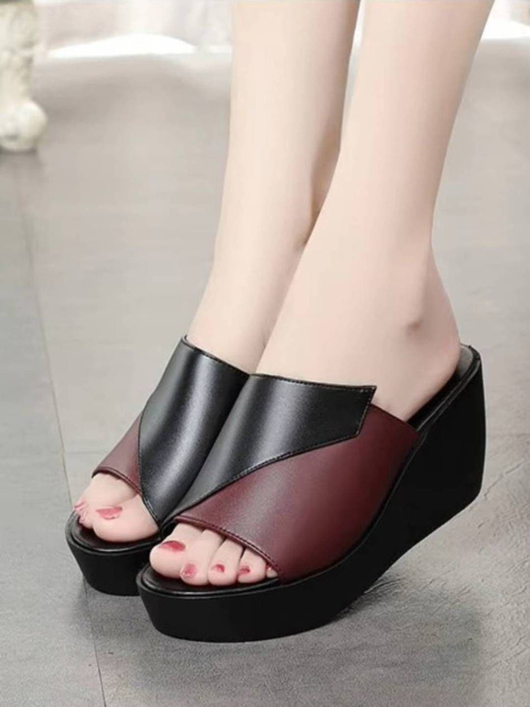 GLO GLAMP Women Noir Burgundy Lift Wedge Sandals - view 1