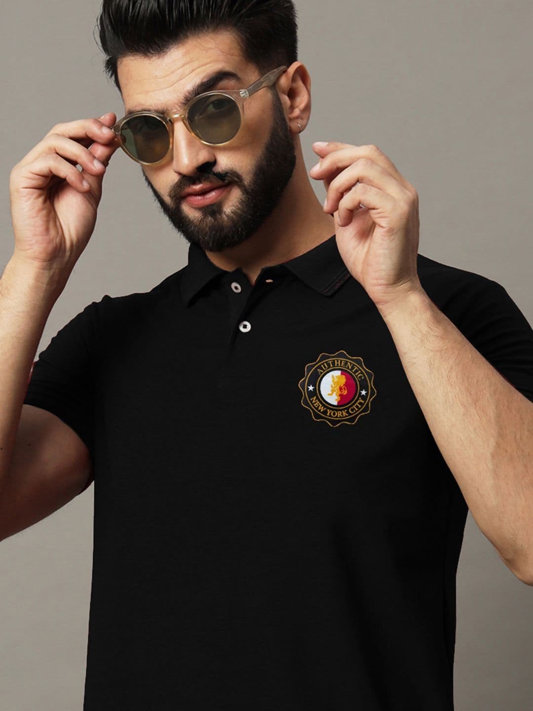 HUSHBUCKS Men Polo Collar Monochrome Pockets T-shirt thumbnail 3