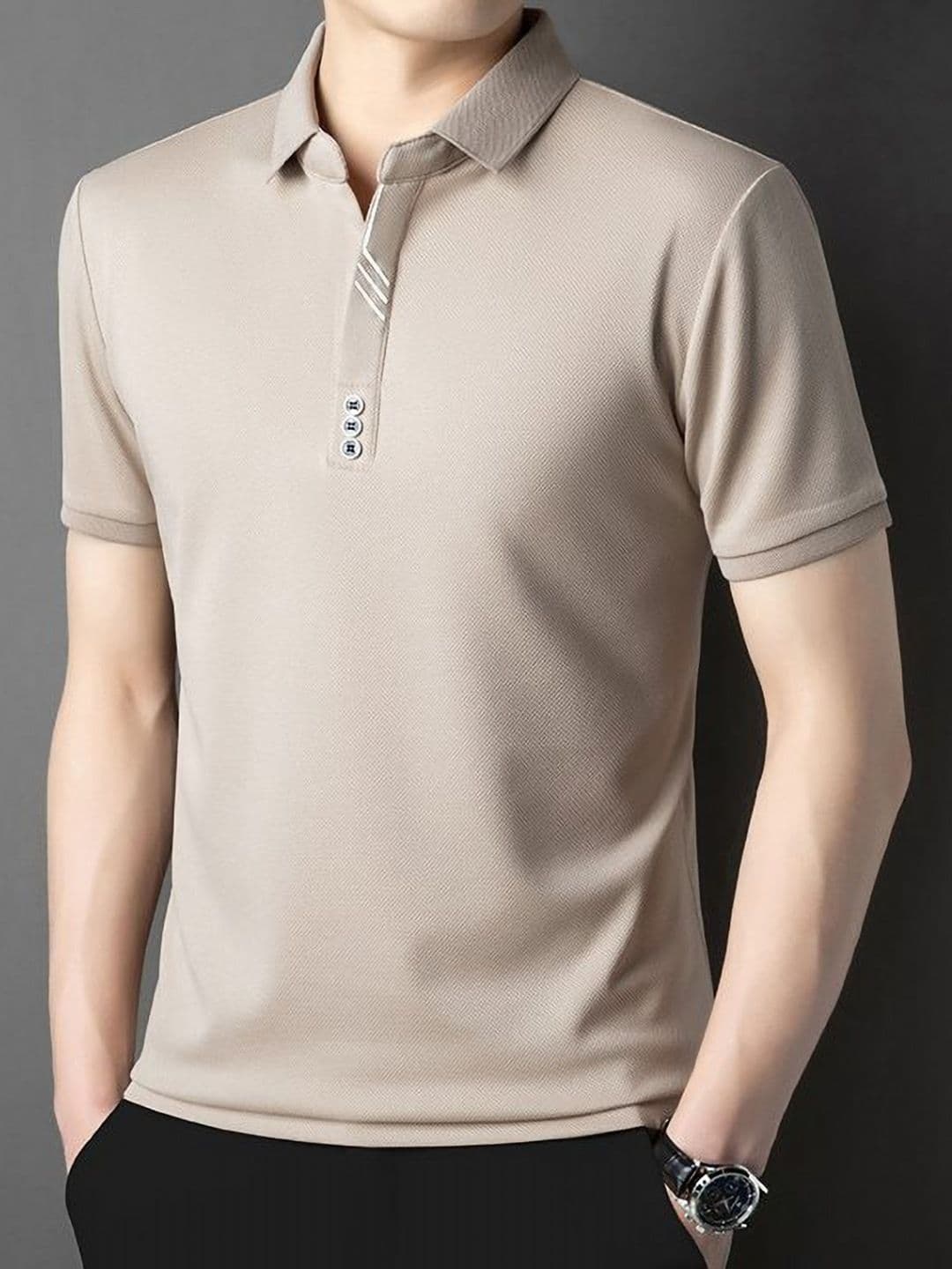 StyleCast x Revolte Men Polo Collar Raw Edge T-shirt thumbnail 2