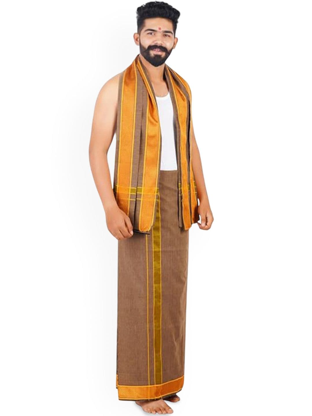 Ethazh Men Dhoti With Angavastram thumbnail 3
