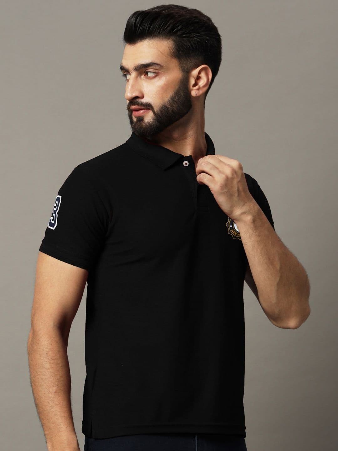 HUSHBUCKS Men Polo Collar Monochrome Pockets T-shirt thumbnail 5