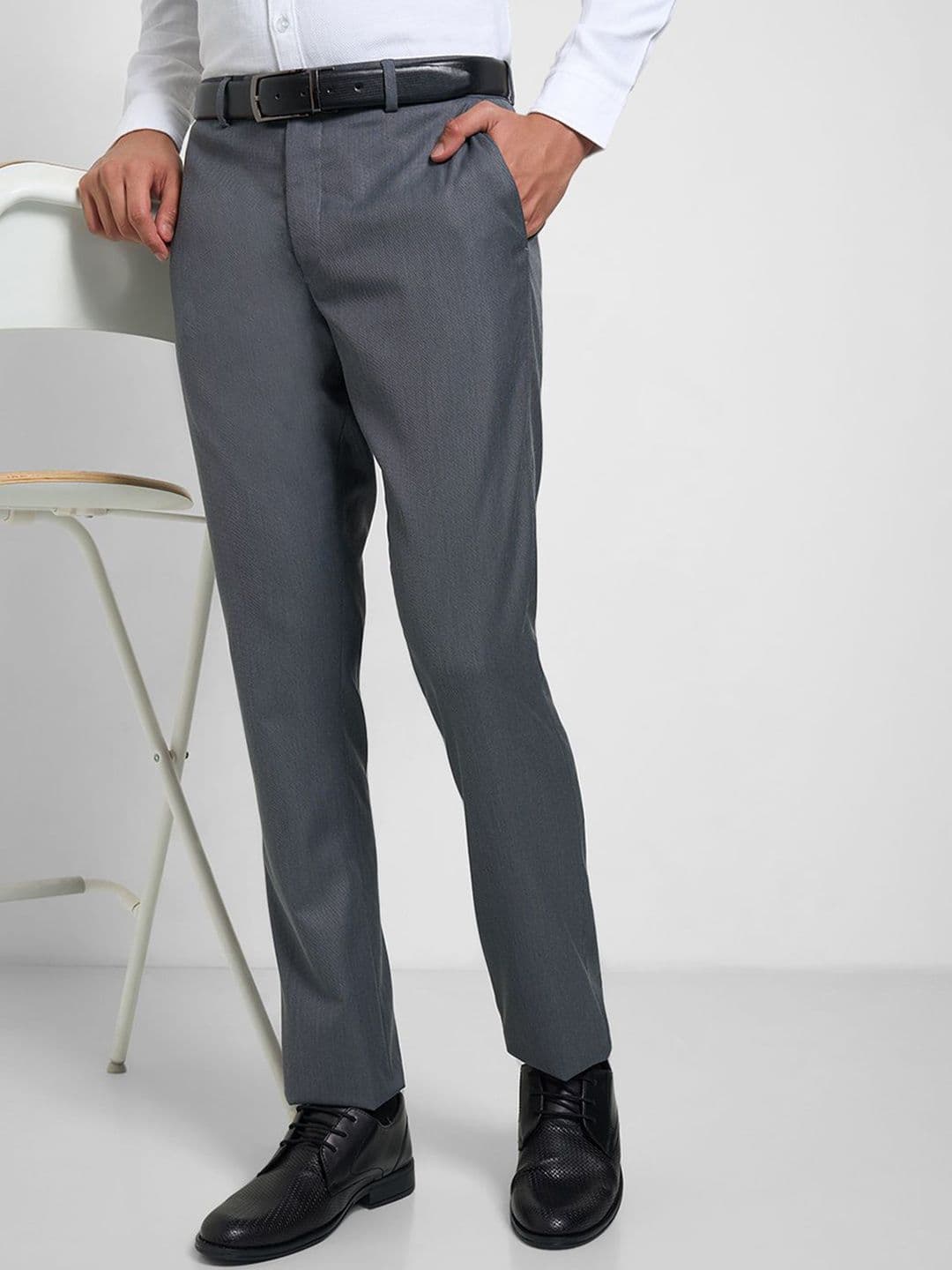 Peregrine by Pantaloons Men Solid Slim Fit Mid-Rise Formal Trousers thumbnail 4