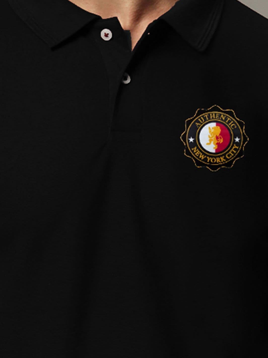 HUSHBUCKS Men Polo Collar Monochrome Pockets T-shirt thumbnail 2