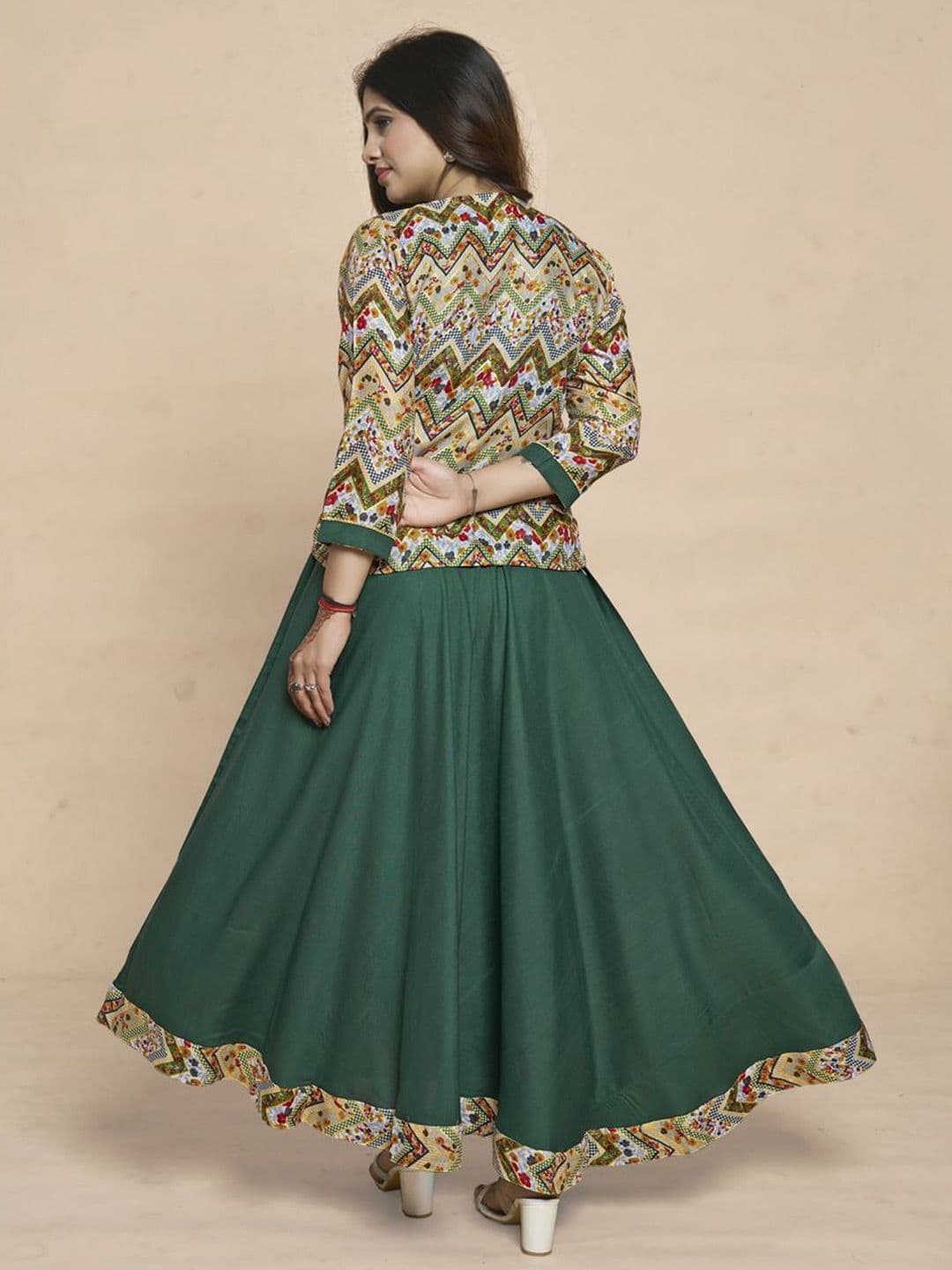 MEESORRA Printed Round Neck Ethnic Dresses With Koti Jacket thumbnail 2