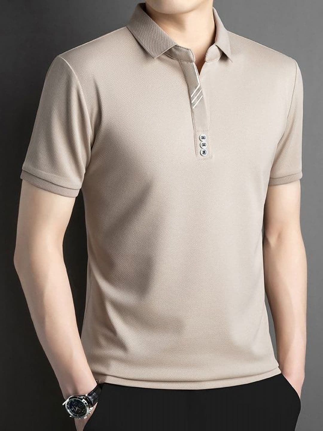 StyleCast x Revolte Men Polo Collar Raw Edge T-shirt thumbnail 3