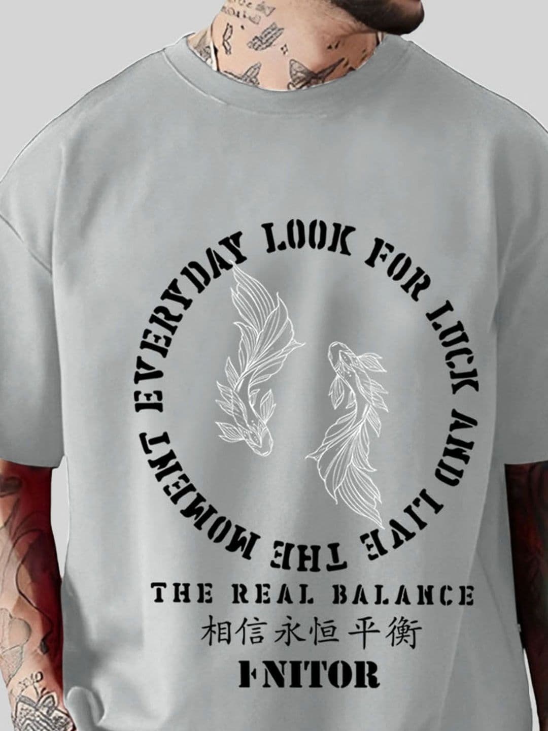 THE BEETEL HOUSE Typography Printed Round Neck Cotton Oversized Loose Fit T-shirt thumbnail 2