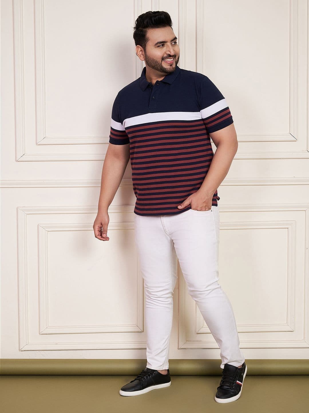 AUSTIVO  Striped Polo Collar Regular Sleeves Cotton Regular Fit Tshirt thumbnail 4
