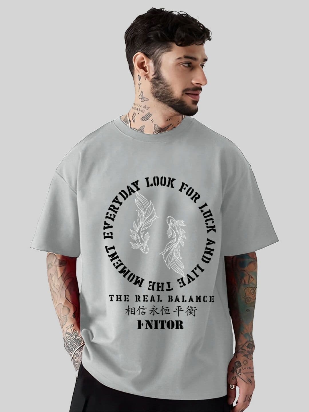 THE BEETEL HOUSE Typography Printed Round Neck Cotton Oversized Loose Fit T-shirt - view 1