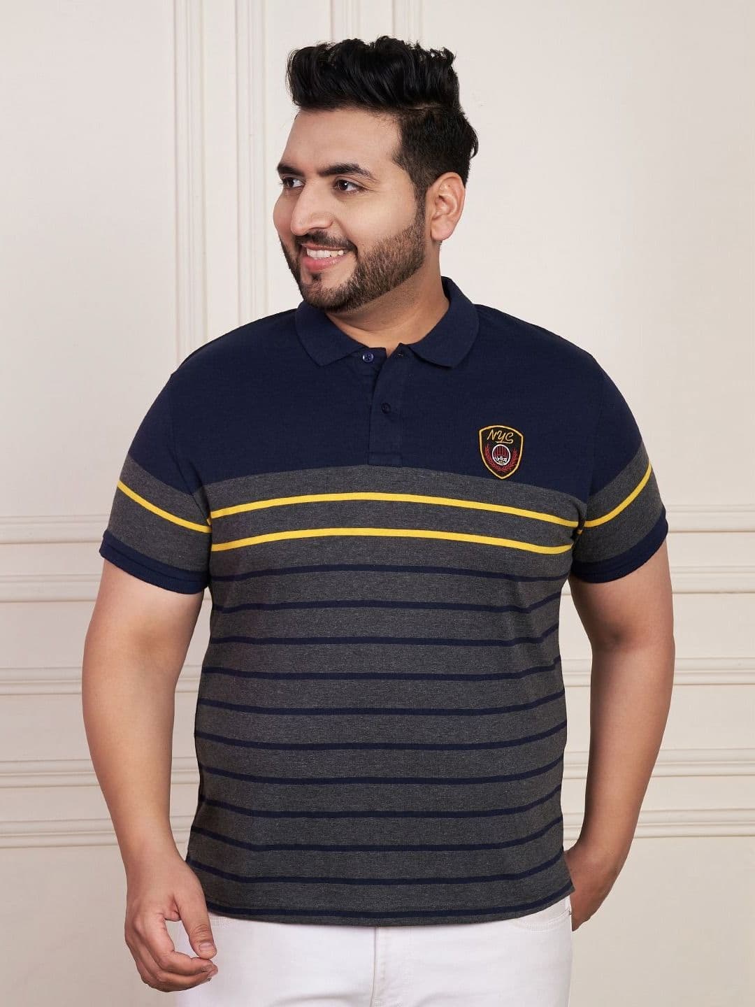 AUSTIVO Striped Polo Collar Applique Regular Fit T-shirt - view 1