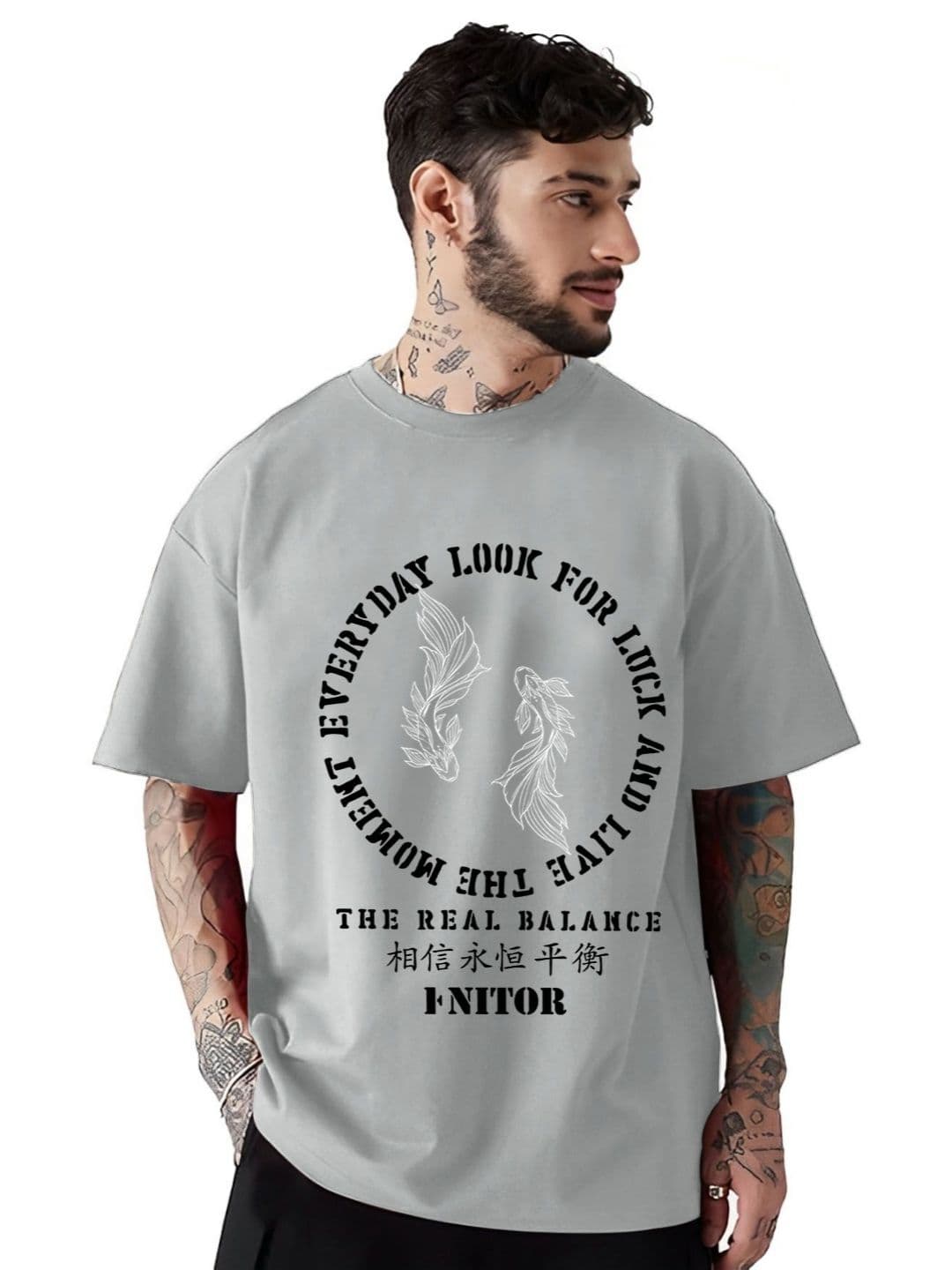 THE BEETEL HOUSE Typography Printed Round Neck Cotton Oversized Loose Fit T-shirt thumbnail 4