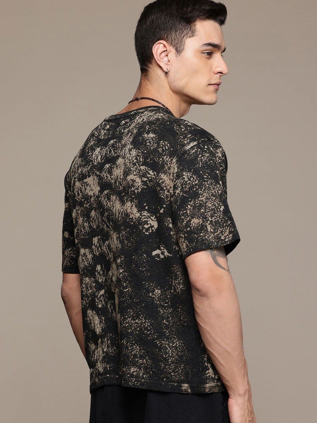 Moda Rapido Washed Effect Tie & Dyed Drop-Shoulder Sleeves Oversized Fit T-shirt thumbnail 2