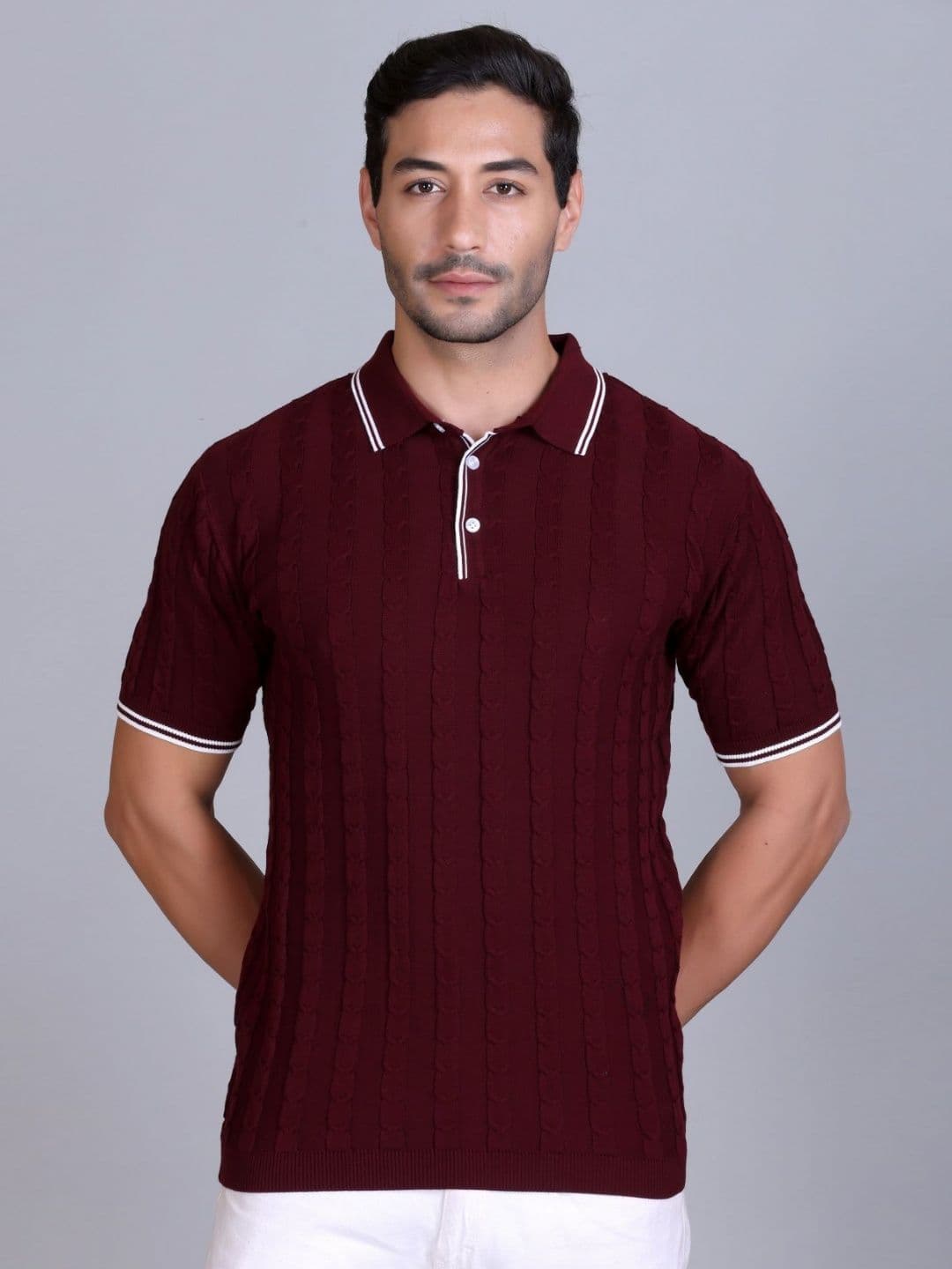 Dzant Self Design Polo Collar Short Sleeves Organic Cotton T-shirt - view 1