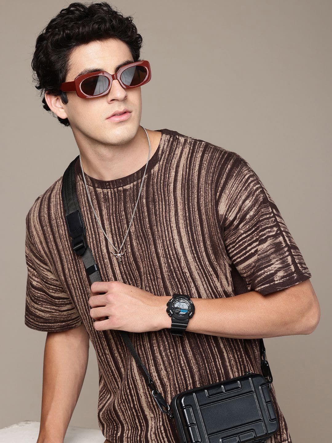 Moda Rapido Striped Round Neck Short Sleeves Oversized Cotton T-shirt thumbnail 4
