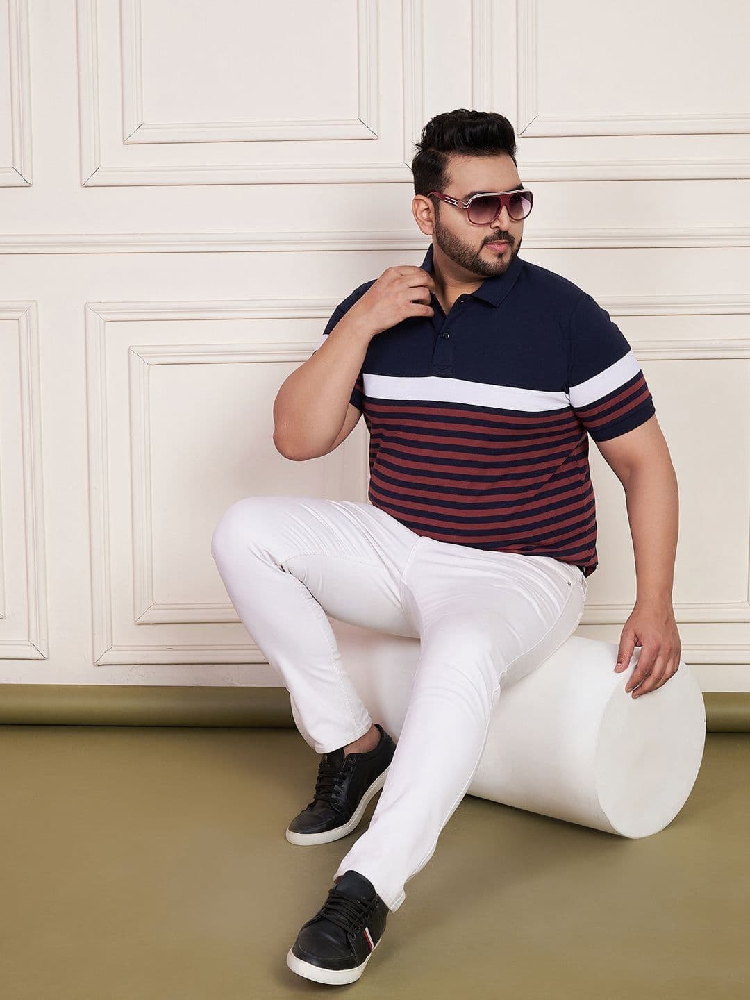 AUSTIVO  Striped Polo Collar Regular Sleeves Cotton Regular Fit Tshirt thumbnail 2