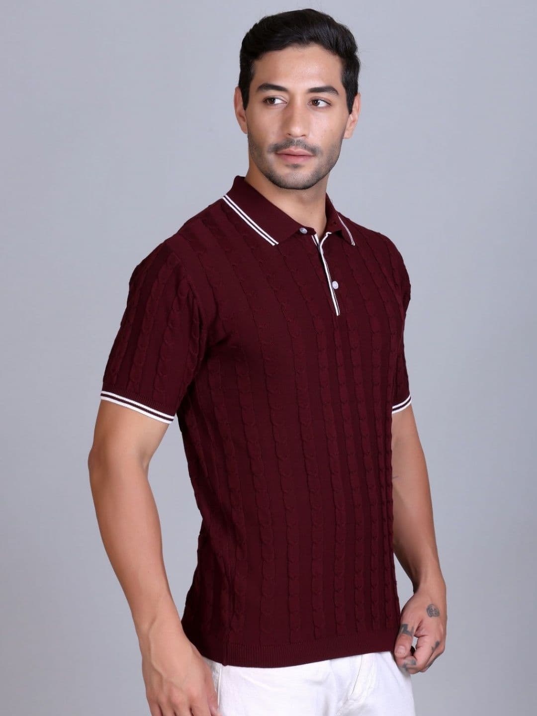 Dzant Self Design Polo Collar Short Sleeves Organic Cotton T-shirt thumbnail 4