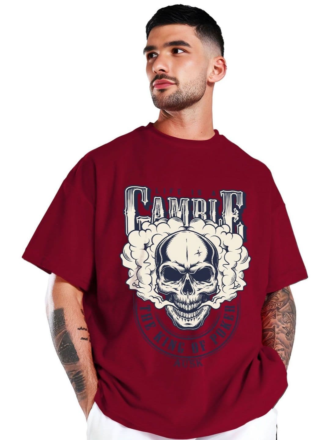 AUSK Maroon Typography Oversized T-shirt thumbnail 5