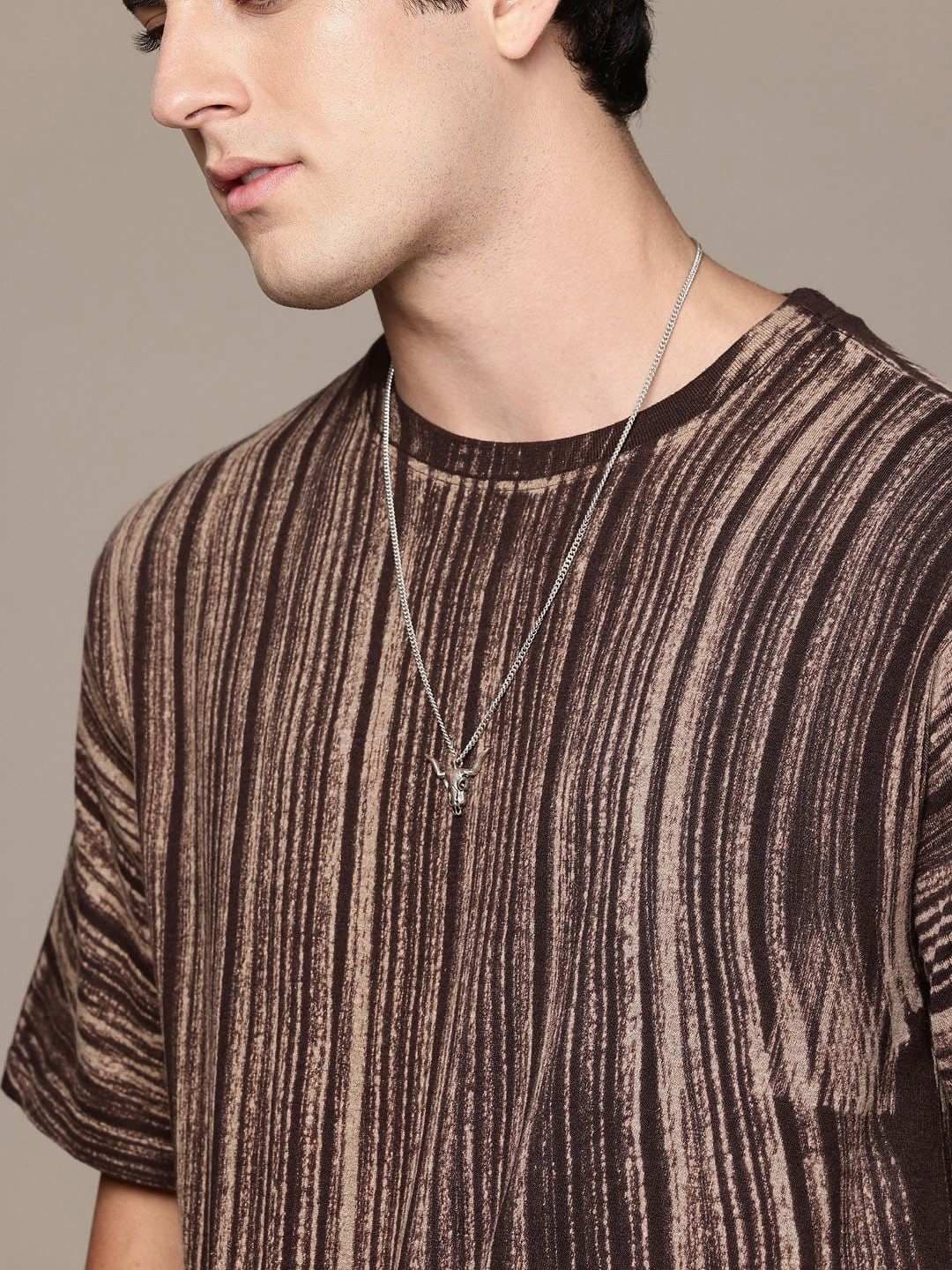 Moda Rapido Striped Round Neck Short Sleeves Oversized Cotton T-shirt thumbnail 3