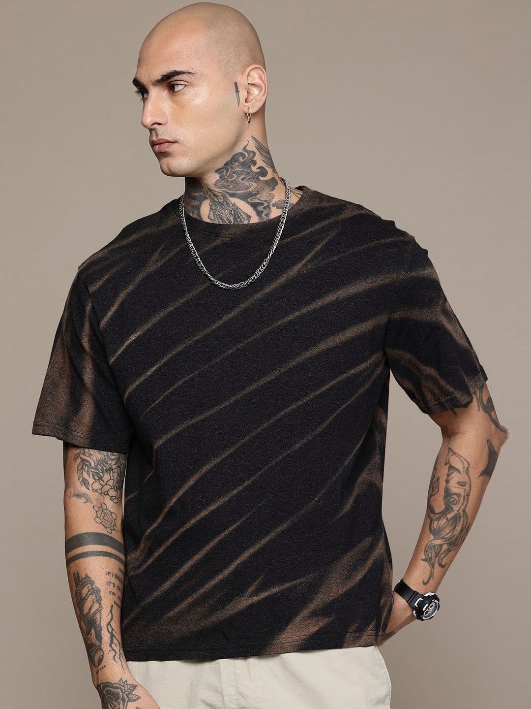Moda Rapido Washed Effect Tie & Dyed Drop-Shoulder Sleeves Oversized Fit T-shirt - view 1